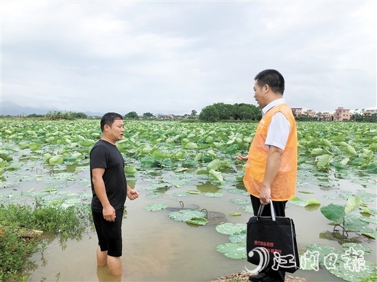 台山农商银行工作人员向种植大户了解春耕生产情况。
