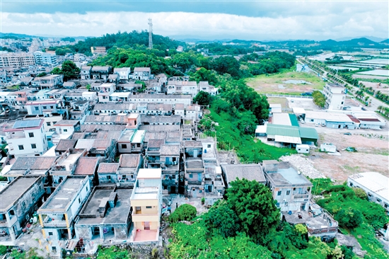 经过改造后，鲲鹏村的旧房屋（上图）披上具有海洋元素的“外衣”，村容村貌明显改善。