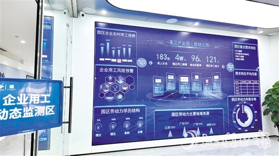 蓬江区产业园就业驿站的智驿云图系统展示了园区用工全貌。