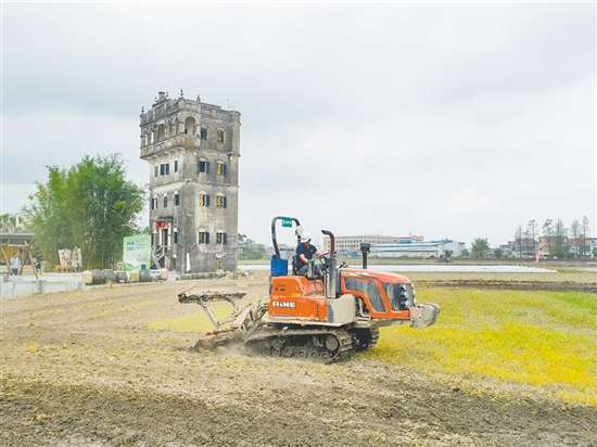 在支农服务下乡活动现场，各类现代化农机装备大显身手。