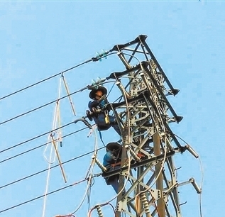 睦洲供电所工作人员对容易遭受雷击的线路进行防雷改造。
