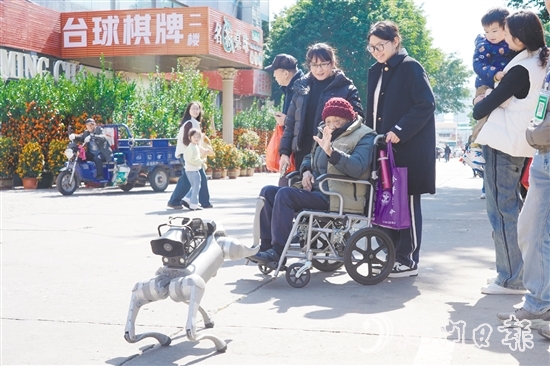 电子警犬与市民友好互动。