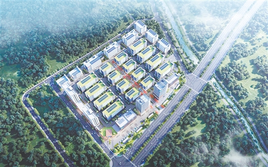 中星储能智谷位于新会区睦洲镇，是江门首个储能产业专业园。图为中星储能智谷项目效果图。