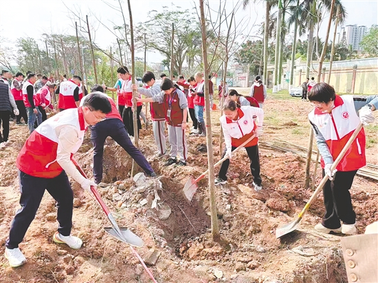 恩平市11个镇(街)全域联动、同步发力,累计栽种火山榕、香樟、落羽杉等乡土适生苗木2300多棵,全力实现“栽一棵、活一棵,种一片、成一片”的建设成效。 恩平市11个镇(街)全域联动、同步发力,累计栽种火山榕、香樟、落羽杉等乡土适生苗木2300多棵,全力实现“栽一棵、活一棵,种一片、成一片”的建设成效。