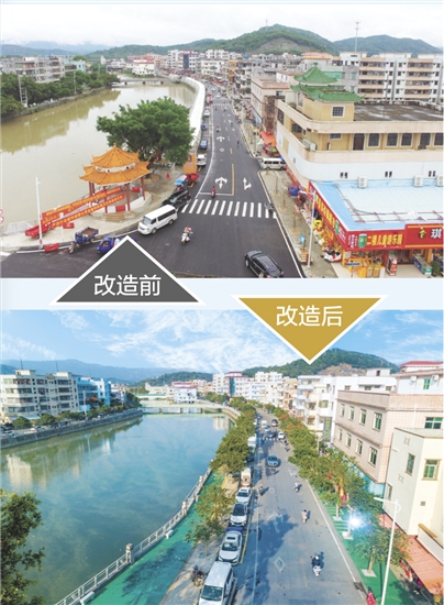 房屋外立面提升改造后，融入东南亚特色元素，打造风情浓郁、宜居宜业的特色示范主街。