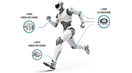 蓝点触控生产的六维度力传感器和关节扭矩传感器被应用于人形机器人的关节核心部位。受访者供图