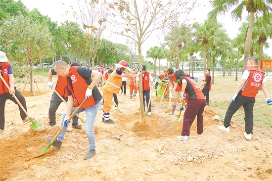 港澳委员们种下一棵棵苗木，为家乡添绿增色。