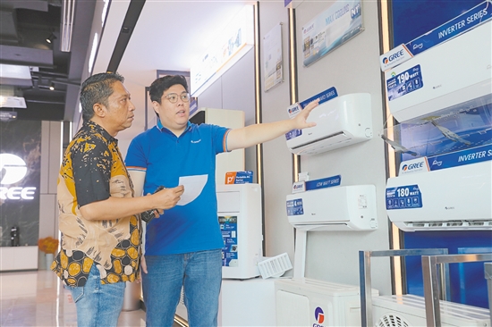 6月29日,在印度尼西亚雅加达,顾客选购格力空调。新华社发 6月29日,在印度尼西亚雅加达,顾客选购格力空调。新华社发