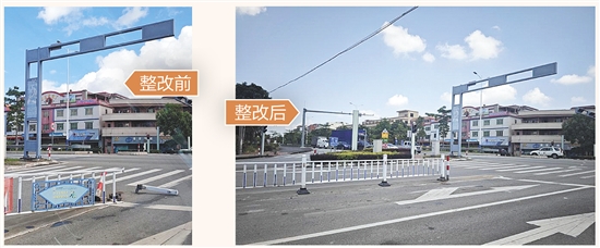 开平市新迳岗红绿灯路口中央隔离护栏被毁坏，开平市交管大队接诉后迅速修复破损围栏。