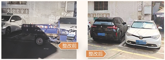 群众违规占用机动车停车位，相关部门接诉后对该行为进行查处，并对环境进行清洁。
